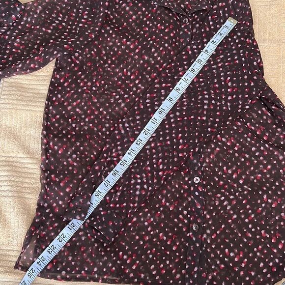 J Jill LS sheer blouse brown w/ red white print GUC last picture shows colors - Picture 7 of 16